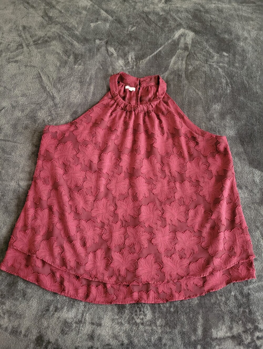 Maurices Burgundy Floral Textured Mock-Neck Tank With Double Layer Hem 1X